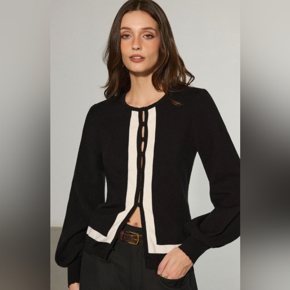 Commense Black and White Cardigan